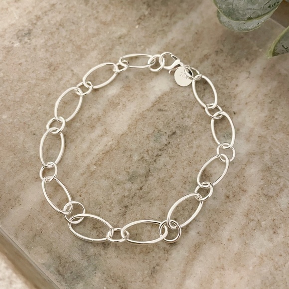 925 Sterling Silver Oval Link Bracelet Dainty Bracelet Round Circle Link Chain - Picture 4 of 5
